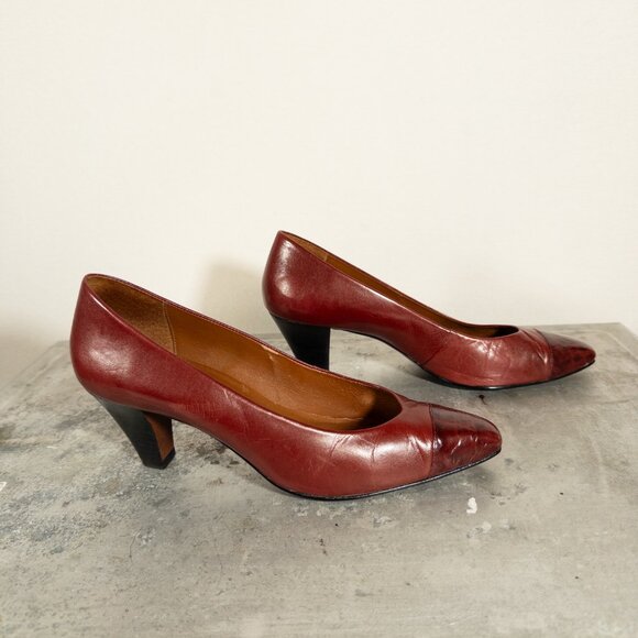 Vintage Connie Leather Pumps Red Maroon 8.5 AA Square Pointy Toe Heel - Picture 4 of 7